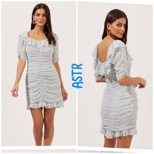 NWT ASTR teal multi ditsy ruffle dress